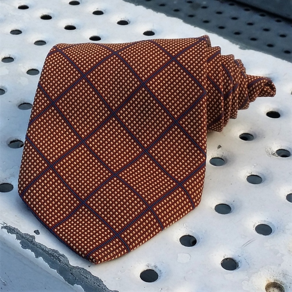 SALE! Nautica Brown Windowpane Plaid Silk Tie M004